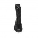 Woman's laced ankle boot with zippers in black leather heel 3 - Available sizes:  45