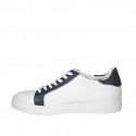 Scarpa stringata da donna in pelle bianca e blu con plantare estraibile zeppa 3 - Misure disponibili: 43, 44