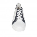 Chaussure pour femmes à lacets avec semelle amovible en cuir blanc et bleu talon compensé 3 - Pointures disponibles:  43, 44, 45