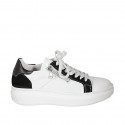 Scarpa stringata con cerniera e plantare estraibile in pelle bianca e nera e camoscio nero zeppa 4 - Misure disponibili: 42, 43, 44