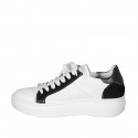 Scarpa stringata con cerniera e plantare estraibile in pelle bianca e nera e camoscio nero zeppa 4 - Misure disponibili: 42, 43, 44