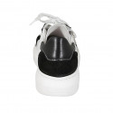 Woman's laced shoe with zipper and removable insole in white and black leather and black suede wedge heel 4 - Available sizes:  44