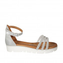 Woman's open shoe in silver laminated leather with strap and rhinestones wedge heel 3 - Available sizes:  43, 44