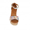 Woman's open shoe with strap and platform in multicolored printed suede wedge heel 9 - Available sizes:  43, 44, 45