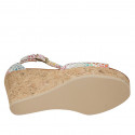 Woman's open shoe with strap and platform in multicolored printed suede wedge heel 9 - Available sizes:  43, 44, 45