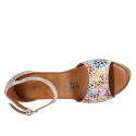 Woman's open shoe with strap and platform in multicolored printed suede wedge heel 9 - Available sizes:  43, 44, 45