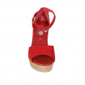 Chaussure ouverte pour femmes avec courroie et plateforme en daim rouge talon compensé 9 - Pointures disponibles:  44