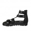 Chaussure ouverte pour femmes en cuir noir avec fermeture éclair et boucles talon compensé 3 - Pointures disponibles:  32