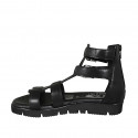 Woman's open shoe with zipper and buckles in black leather wedge heel 3 - Available sizes:  32, 43