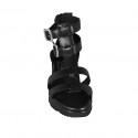 Chaussure ouverte pour femmes en cuir noir avec fermeture éclair et boucles talon compensé 3 - Pointures disponibles:  32
