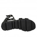 Chaussure ouverte pour femmes en cuir noir avec fermeture éclair et boucles talon compensé 3 - Pointures disponibles:  32, 43