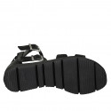 Chaussure ouverte pour femmes en cuir noir avec fermeture éclair et boucles talon compensé 3 - Pointures disponibles:  32