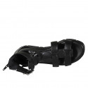 Woman's open shoe with zipper and buckles in black leather wedge heel 3 - Available sizes:  32, 43