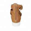 Woman's open shoe with zipper and buckles in cognac brown suede wedge heel 3 - Available sizes:  32