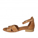 Woman's open shoe with strap in cognac brown leather heel 2 - Available sizes:  32, 33