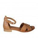 Woman's open shoe with strap in cognac brown leather heel 2 - Available sizes:  32, 33