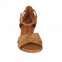 Woman's open shoe with strap in cognac brown leather heel 2 - Available sizes:  32, 33