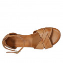 Woman's open shoe with strap in cognac brown leather heel 2 - Available sizes:  32, 33