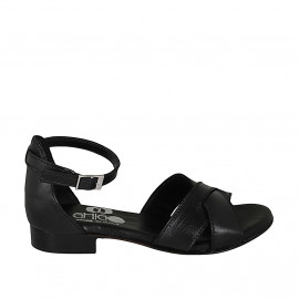Woman's open shoe with ankle strap in black leather heel 2 - Available sizes: 33, 34, 42