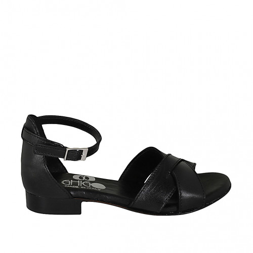 Scarpa aperta da donna con cinturino alla caviglia in pelle nera tacco 2 - Misure disponibili: 33, 34, 42