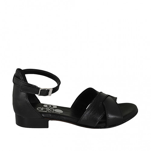 Woman's open shoe with ankle strap in black leather heel 2 - Available sizes:  32, 33, 34, 42
