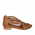 Woman's open shoe with zipper in cognac brown leather heel 2 - Available sizes:  33, 43, 44