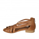 Woman's open shoe with zipper in cognac brown leather heel 2 - Available sizes:  33, 43, 44