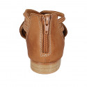 Woman's open shoe with zipper in cognac brown leather heel 2 - Available sizes:  33, 43, 44