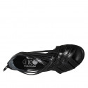 Woman's open shoe with zipper in black leather heel 2 - Available sizes:  33, 34, 42, 43