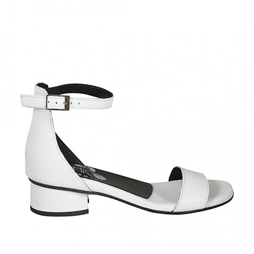Woman's open shoe with ankle strap in white leather heel 3 - Available sizes:  33