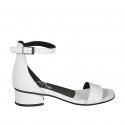 Woman's open shoe with ankle strap in white leather heel 3 - Available sizes:  33, 34, 43, 45