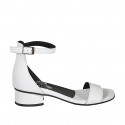 Woman's open shoe with ankle strap in white leather heel 3 - Available sizes:  33
