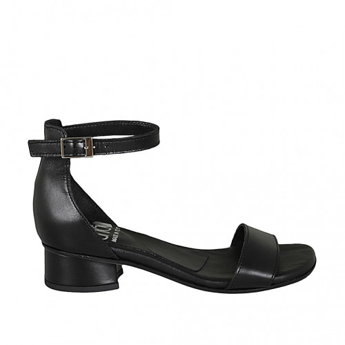 Zapato abierto con cinturon en piel negra tacon 3 - Tallas disponibles:  32, 34, 45