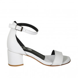 Woman's open shoe with ankle strap in white leather heel 5 - Available sizes:  43, 44