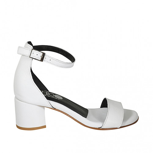 Escarpin ouvert pour femmes avec courroie à la cheville en cuir blanc talon 5 - Pointures disponibles:  43, 44, 45