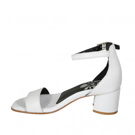 Woman's open shoe with ankle strap in white leather heel 5 - Available sizes:  44 2