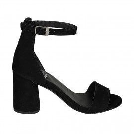Woman's open shoe with strap in black suede heel 7 - Available sizes: 43