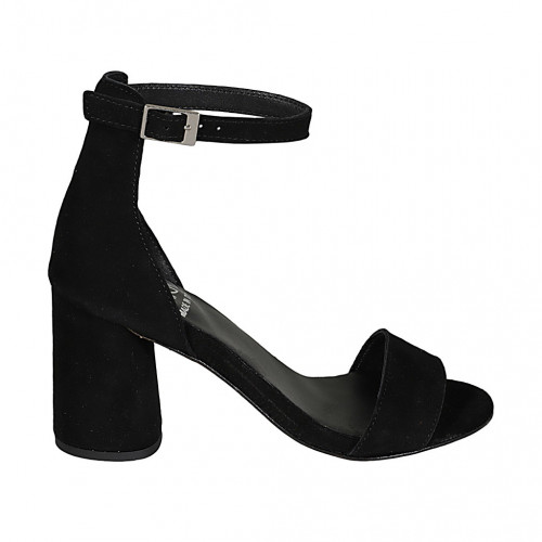 Zapato abierto para mujer con cinturon en gamuza negra tacon 7 - Tallas disponibles:  43