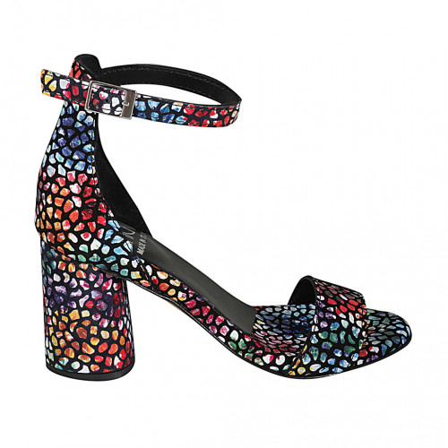 Escarpin ouvert pour femmes avec courroie en daim imprimé mosaïque multicouleur talon 7 - Pointures disponibles:  42