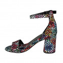 Zapato abierto para mujer con cinturon en gamuza imprimida mosaico multicolor tacon 7 - Tallas disponibles:  42
