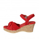 Woman's sandal with ankle strap and knot in red suede wedge heel 7 - Available sizes:  42, 43, 45