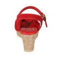 Woman's sandal with ankle strap and knot in red suede wedge heel 7 - Available sizes:  42