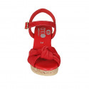 Sandalia para mujer con cinturon al tobillo y nudo en gamuza roja cuña 7 - Tallas disponibles:  42, 43, 45