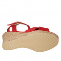 Sandale pour femmes avec courroie à la cheville et nœud en daim rouge talon compensé 7 - Pointures disponibles:  42, 43, 45