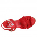 Sandalia para mujer con cinturon al tobillo y nudo en gamuza roja cuña 7 - Tallas disponibles:  42, 43, 45