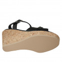 Woman's sandal with strap and chain in black leather wedge heel 9 - Available sizes:  32, 42