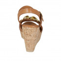 Woman's sandal with strap and chain in cognac brown leather wedge heel 9 - Available sizes:  42