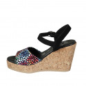 Woman's strap sandal in black and multicolored mosaic printed suede with platform and wedge heel 9 - Available sizes:  42, 43, 45