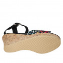 Woman's strap sandal in black and multicolored mosaic printed suede with platform and wedge heel 7 - Available sizes:  42, 43