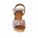 Woman's strap sandal in beige and multicolored mosaic printed suede with platform and wedge heel 7 - Available sizes:  42, 43